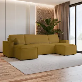 masseno WOHNLANDSCHAFT PESANO M Gelb Velours-Stoff mit Schlaffunktion