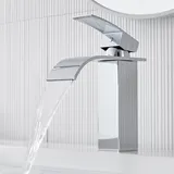 Auralum Wasserhahn Bad Wasserfall Schwarz, Waschtischarmatur Hoch mit Auslauf Höhe 204mm, Einhebelmischer Mischbatterie Kaltes und Heißes, Armatur Aufsatzwaschbecken für Badezimmer