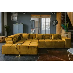 KAWOLA Sofa NEVADA Ecksofa Velvet curry Recamiere links