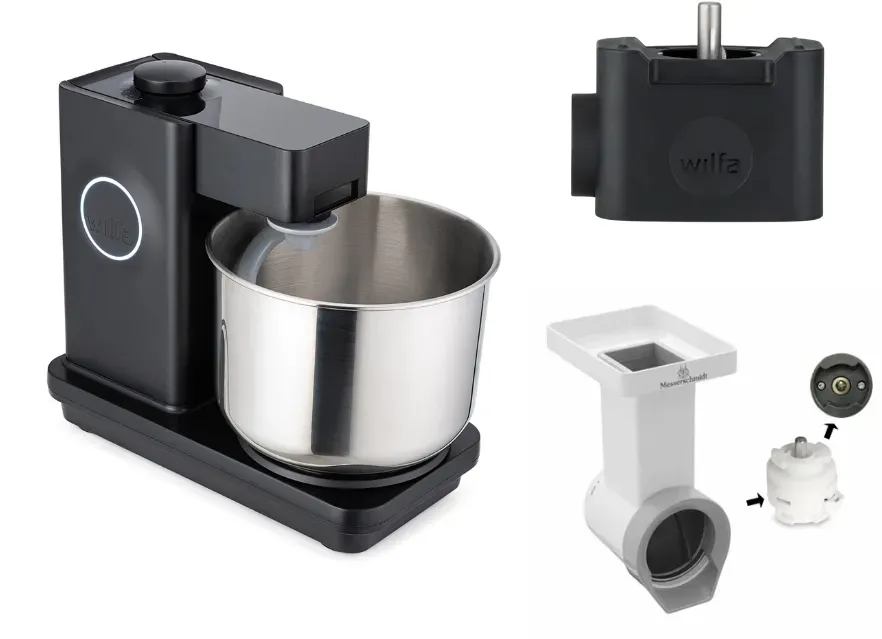 Wilfa Küchenmaschine Probaker KM1B-70 schwarz + Tool Adapter + Messerschmidt Gemüseschneider