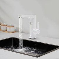 3200W Elektrisch Wasserhahn mit LED Temperaturanzeige 30-60°C Waschtischarmatur Edelstahlrohr Heißwasserhahn (weiß) für Küche Bad