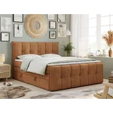 MKS Meble King Boxspringbett 160x200, Boxspringbett 160x200 mit Bettkasten und Matratze H4, Polsterbett 160x200 mit Matratze, Bett 160x200 mit Bettkasten, PR... - Orange