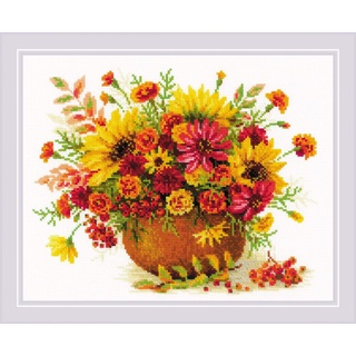 Riolis Kreuzstich Set "Herbstblumen", Zählmuster, 30x24cm