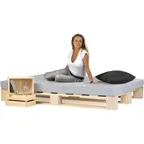 Lermowood Palettenbett M1 aus Holz 140 x 200 cm Natur mit Lattenrost Holzbett 20cm Stabiles Seniorenbett Kinderbett Jugendbett Gästebett erhöhtes Einzelbett Bettgestell Futonbett Komforthöhe Naturholz