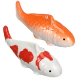 Homoyoyo 2 Stück Schwimmende Koi Fische Keramik Figuren 10cm Künstliche Teichdeko für Miniteich Aquarium Zimmerbrunnen Zen Garten Handbemaltes Ornament