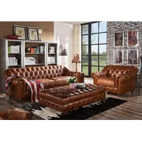 JVmoebel Chesterfield-Sofa Vintage Chesterfield Leder-Sofa in Braun mit Knopfdetails, Set, Made in Europa braun