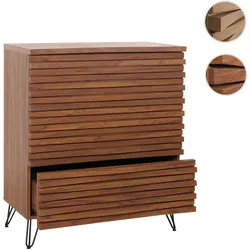 Kommode HWC-M49, Sideboard Schrank Highboard, 3D-Design 3 Schubladen Massiv-Holz Mango Metall 94x80x45cm ~ Walnuss-Optik