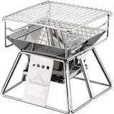 Campingmoon Tragbarer Camping-Feuerstelle, Lagerfeuer-Grill, klappbarer Edelstahl-Grill für Outdoor, Camping, Reisen, Garten, Kochen, Picknick, 1–2 Personen, mit Tragetasche