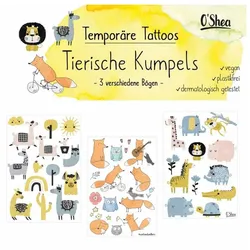 Temporäre Tattoos - Tierische Kumpels 3 Bögen
