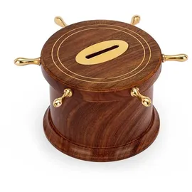 Nklaus Maritim Spardose Steuerrad aus Naturholz und Messing Gold 8,5 hoch Sparbüchsen 11738