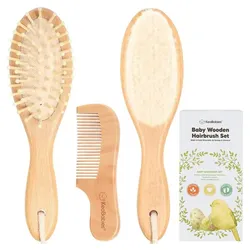 Baby Haarbürste und Baby Kamm Set - Natürliche Holz Babyhaar Haarbürste mit weichen Ziegenborsten 1 St