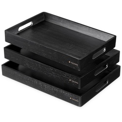 Navaris Tablett Serviertablett – 3x Servierplatte – rechteckig – Tabletttisch, Bambus, (3-tlg) schwarz