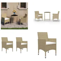 vidaXL 3 tlg. Bistro Set Poly Rattan und Hartglas Beige - Bistroset - Bistrosets - Bistro-Set - Bistro-Sets - Beige