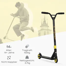 Homcom Stunt Scooter, Stuntscooter mit ABEC 9 Kugellagern, Kickscooter mit 100 mm Kunstleder Räder - Gold