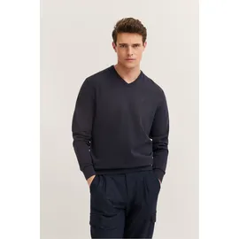 Bugatti V-Ausschnitt-Pullover BUGATTI "Basic Essential", Herren, Gr. L, blau (marine), Sweatware, 100% Baumwolle, regular fit, V-Ausschnitt, Rippbündchen, Pullover, aus reine Baumwolle