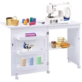 2 in 1 Nähschrank und Schreibtisch, Nähtisch klappbar, Nähmaschinentisch 59x40x79,5cm - weiß