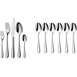 WMF Merit Edelstahl Besteck Set 6 Personen, Essbesteck Set 30 teilig, Hohlheftmesser & Merit Espressolöffel Set 6-teilig, 10,8 cm, Cromargan protect Edelstahl poliert, kratzbeständig