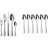 WMF Merit Edelstahl Besteck Set 6 Personen, Essbesteck Set 30 teilig, Hohlheftmesser & Merit Espressolöffel Set 6-teilig, 10,8 cm, Cromargan protect Edelstahl poliert, kratzbeständig