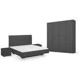 Rauch Möbel Florenz Schlafzimmer, Grau metallic, Schwarz, bestehend aus Bett mit Liegefläche 160x200 cm inklusive 2 Nachttische und Drehtürenschrank BxHxT 181x210x54 cm