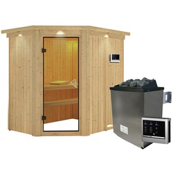 KARIBU Sauna »Vijandi«, inkl. 9 kW Saunaofen mit externer Steuerung, für 3 Personen - beige
