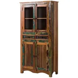 Massivmoebel24 Vitrine Altholz 90 x 40 x 180 cm Mehrfarbig