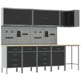 vidaXL 12-teiliges Werkstattschrank- und Pegboard-Set Schwarz MDF und Metall