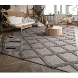 Paco Home Teppich Wohnzimmer Schlafzimmer Kurzflor Boho Skandi Raute 3D Grau Anthrazit 160x220 cm - Grau