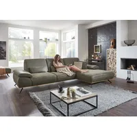 Ecksofa DIE PLANBAR "PN-EM18063 L-Form", grün (olive), B:322cm H:89cm T:187cm, Sichtrahmen: Aus Spannplatte mit augesetzten Weildeiche funiert, Sofas, wahlweise mit echt bezogenem Rücken und Sitztiefenverstellung