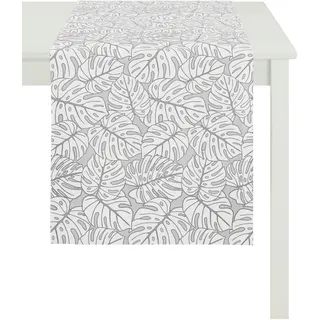 Tischläufer APELT "3953 OUTDOOR, Jacquard, Sommerdeko, Sommer", grau (hellgrau, weiß), B:48cm L:140cm, Polyester, Polyacryl, Baumwolle, Tischdecken