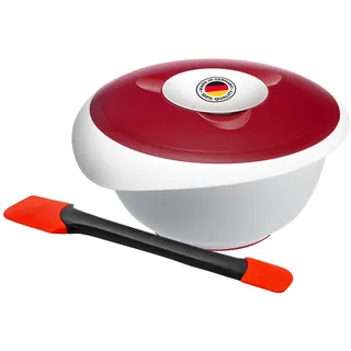 Westmark 315522E6 Duo Rührschüssel mit zweigeteiltem Deckel, PP, Weiß/Rot, Set mit Schaber