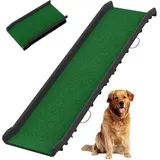 XMTECH Hunderampe Auto klappbar mit Kunstrasen – rutschfeste Hunde Rampe aus Kunststoff 156×40 cm, Rampe Hund für Auto & Bett, faltbar, Hunde Rampe bis 90 kg