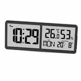 Miraval Digitale Funk-Wanduhr mit Großem Display, Datum, Temperatur und Luftfeuchtigkeit, Schwarz