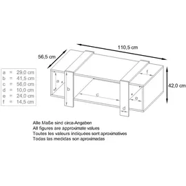 Vladon Couchtisch, Greige, Holzwerkstoff, 110.5x56.5x42 cm, Wohnzimmer, Wohnzimmertische, Couchtische