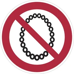 Verbotsschild, Bedienung mit Halskette verboten - praxisbewährt - 50 mm Folie selbstklebend