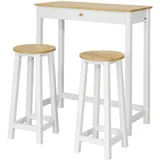 SoBuy Bartisch Set 3-teilig 2 Hocker 75 x 120 x 60 cm Beige/Weiß