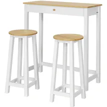 SoBuy Bartisch Set 3-teilig 2 Hocker 75 x 120 x 60 cm Beige/Weiß