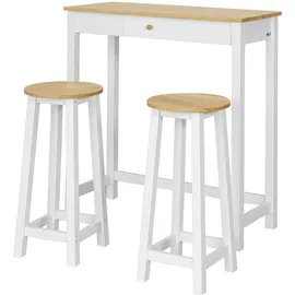 SoBuy Bartisch Set 3-teilig 2 Hocker 75 x 120 x 60 cm Beige/Weiß