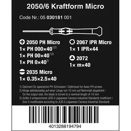 WERA 2050/6 Elektroniker-Schraubendrehersatz + Rack, 6-teilig