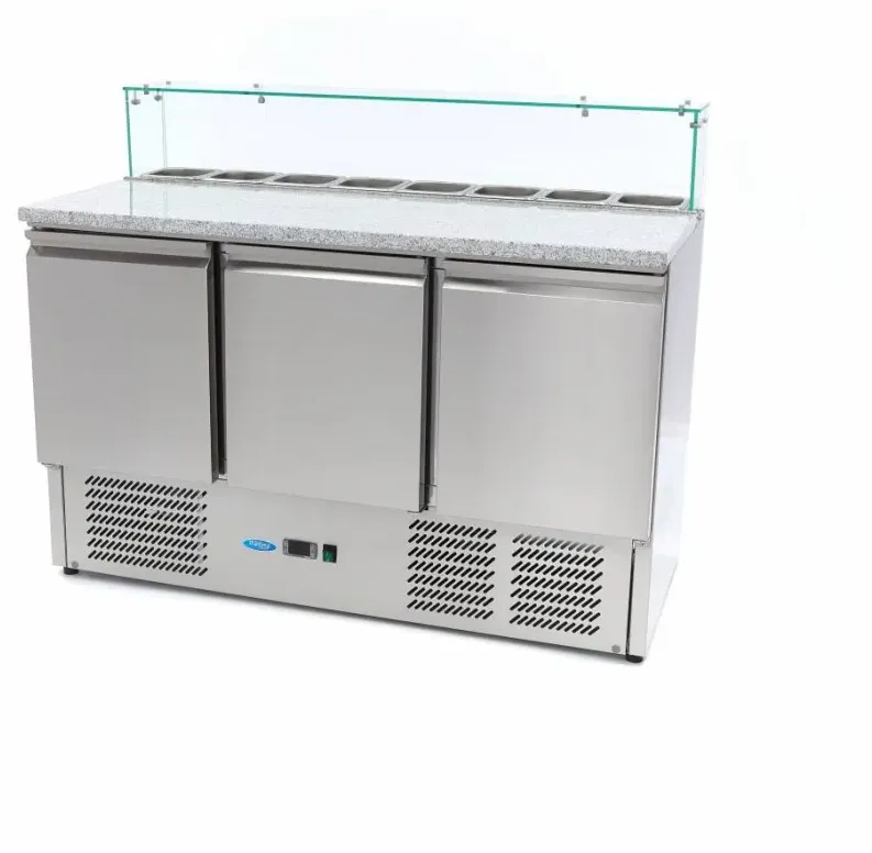 Pizzakühltisch - 137 cm - 3 Türen - Passt 8 x 1/6 GN - inkl. Glasabdeckung
