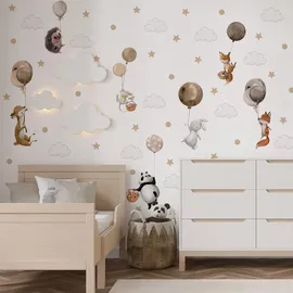 Muralo Aufkleber, Orange, Braun, Weiß, Beige, Grau, Schwarz, Papier, Tiere, Märchen/ Fantasie, Rechteckig, 120x60x1 cm, Tapeten - Wandverkleidungen, Wandtattoos - Sticker