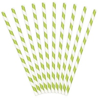 partydeco Trinkhalme Papierstrohhalme mit Streifen, 10 Stk., 19,5cm grün H-Erzmade UG
