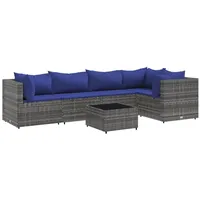 vidaXL 6-tlg Garten-Lounge-Set mit Kissen Grau Poly Rattan Modell 69