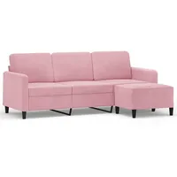 vidaXL Sofa 3-Sitzer-Sofa mit Hocker Rosa Samt