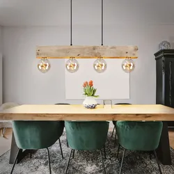 Holzleuchte Wohnzimmerlampe Pendelleuchte hängend Vintage Holz Hängelampe 4 flammig, Metall Holz natur schwarz matt, 4x E27 Fassungen, HxLxB 120x80x6 cm