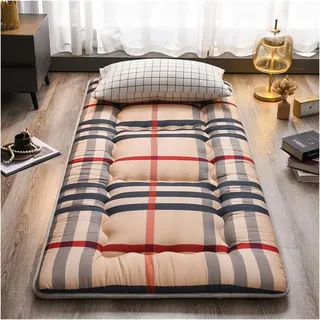 Japanische Futon-Matratze, Boden-Gästebett, Klappmatratze, tragbare Rollmatratze, Camping-Tatami-Matte, Bodenmatratze, superweiche Matratzenauflage (Beige, 90 x 200 cm)