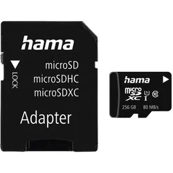 HAMA Speicherkarte "microSD Karte, Memory Fast, + Adapter/Foto, Class 10 UHS-I 80MB/s", schwarz, 256 GB, Speicherkarten