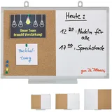 Relaxdays Kombitafel 2 in 1, Kork Pinnwand & Magnettafel, Aluminiumrahmen, Kombiboard mit Ablage, 30 x 45 cm, weiß/natur