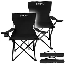 24MOVE® Campingstuhl Faltstuhl, 2er Set, schwarz, mit Getränkehalter und Tragetasche Outdoor, faltbar max. 100kg, Anglerstuhl, Klappstuhl