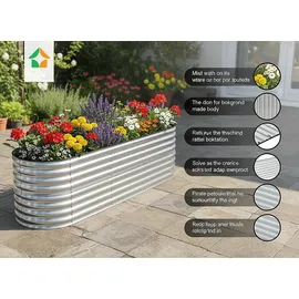 prestige home Hochbeet Stahl Oval M 240 x 80 x 80 cm Silber