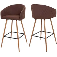 Mendler Barhocker HWC-D72 2er Set Metall Holzoptik ~ Stoff/Textil mit Lehne  braun